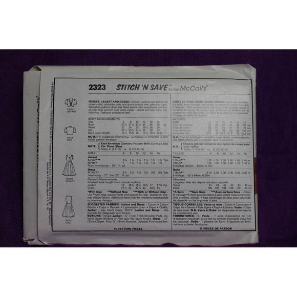 McCalls Sewing pattern2323 Women's Dress and bolero jacket Sz 12 - Picture 4 of 6